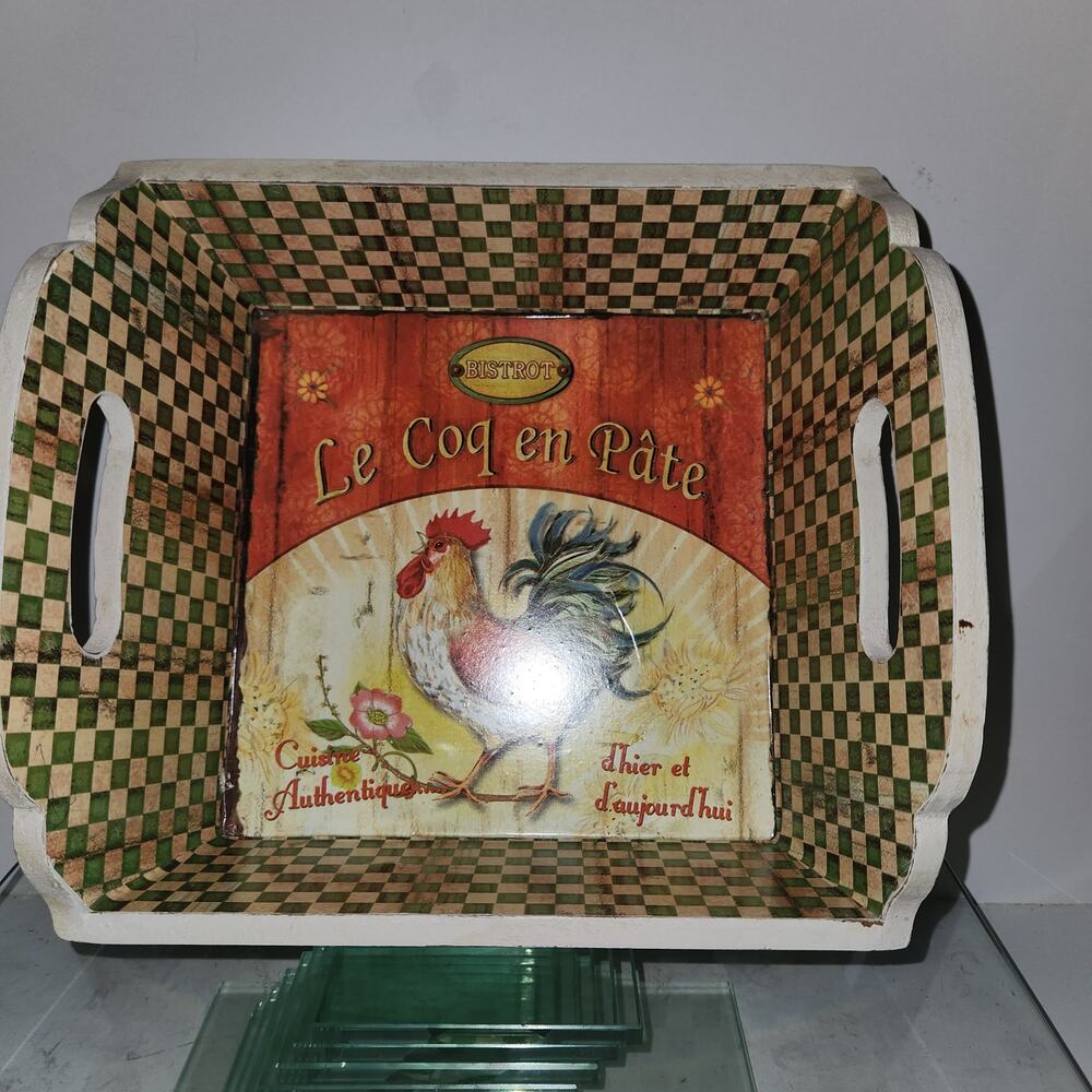 Wooden Cottage Core Rooster Themed Tray